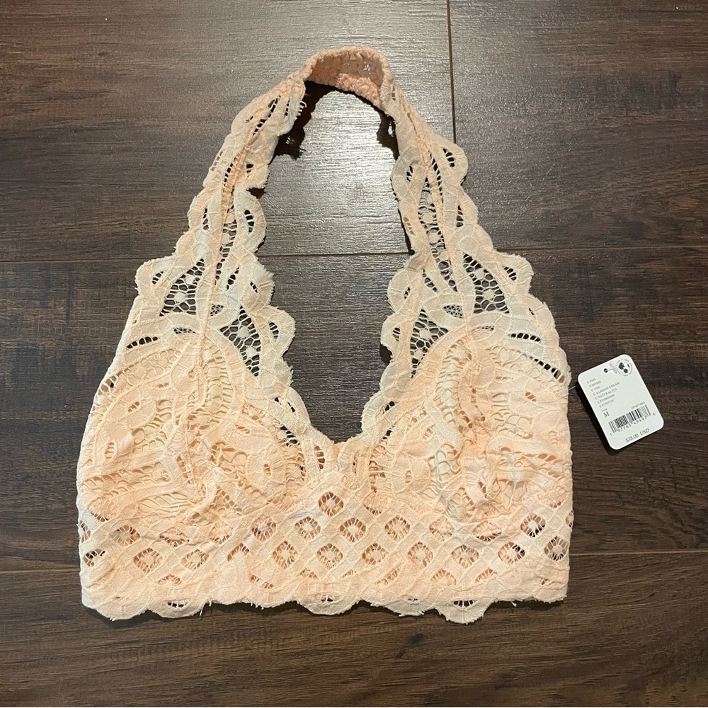 Lace Halter Bralette in Peach